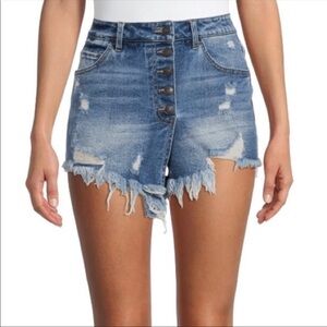 Steve Madden NYC Button Fly‎ High Waisted Distressed Cutoff Denim Jean Shorts